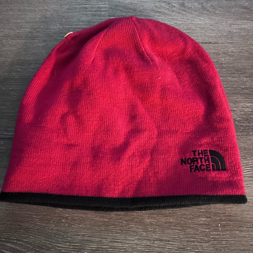 The North Face Red Beanie with Black Logo- reversible
